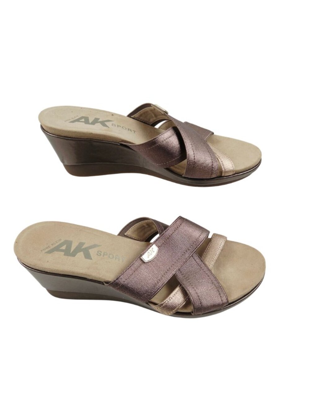 Anne Klein AK Sport Womens Wedge Sandals Metallic Straps Bronze Size 9.5M Peggy - Picture 2 of 12